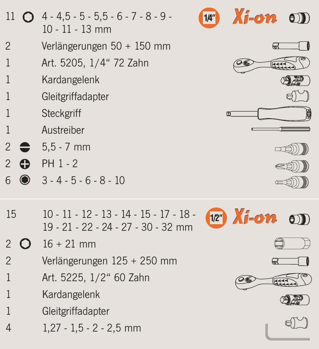 Xi-on Steckschlüssel - Metallkoffer metrisch 54tlg. (1/4" + 1/2")