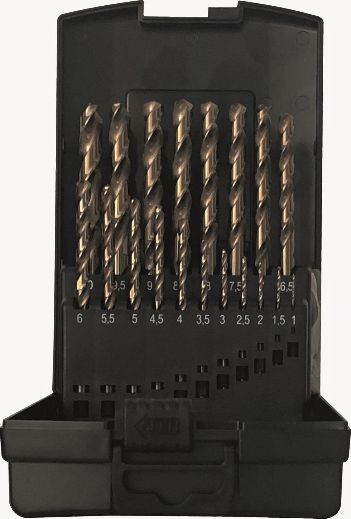 Spiralbohrer-Sets DIN 338 BASIC HSS-Co 5% 19-tlg. d= 1-10/0,5 mm steigend