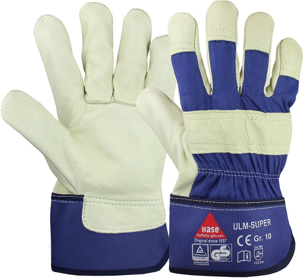 ULM SUPER Leder-Arbeitshandschuh Kat II natur/blau Gr. 09