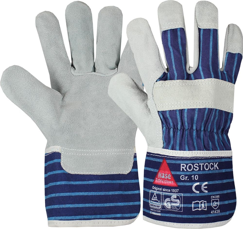 ROSTOCK Leder-Arbeitshandschuh Kat II natur/blau Gr. 12